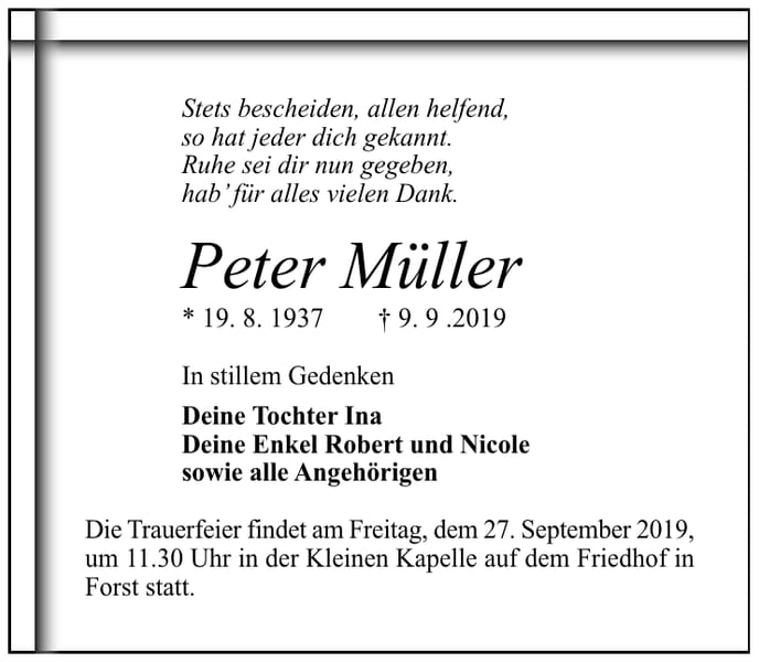 Traueranzeige Peter Müller