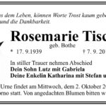 Traueranzeige Rosemarie Tischer, geb. Bothe
