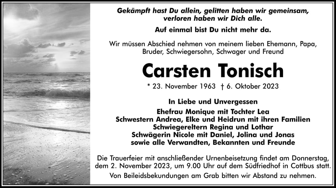Traueranzeige Carsten Tonisch