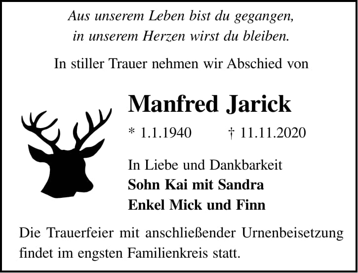 Traueranzeige Manfred Jarick