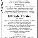 Danksagung Elfriede Förster, geb. Metasch