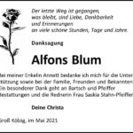 Danksagung Alfons Blum