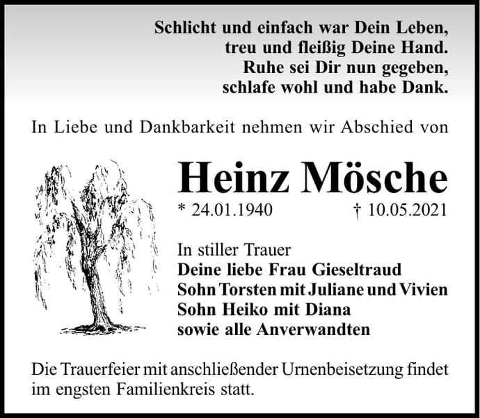 Traueranzeige Heinz Mösche