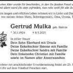 Traueranzeige Gertrud Mulka, geb. Heinze