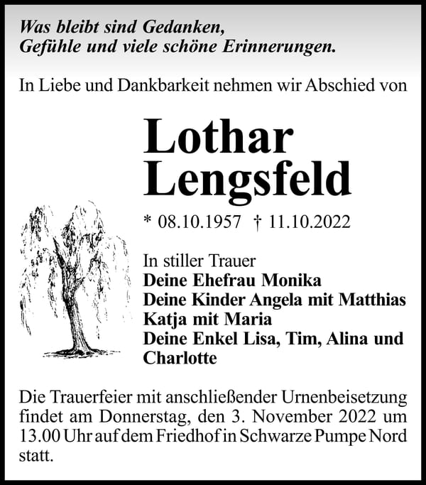Traueranzeige Lothar Lengsfeld