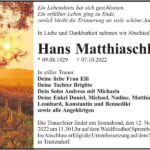 Traueranzeige Hans Matthiaschk