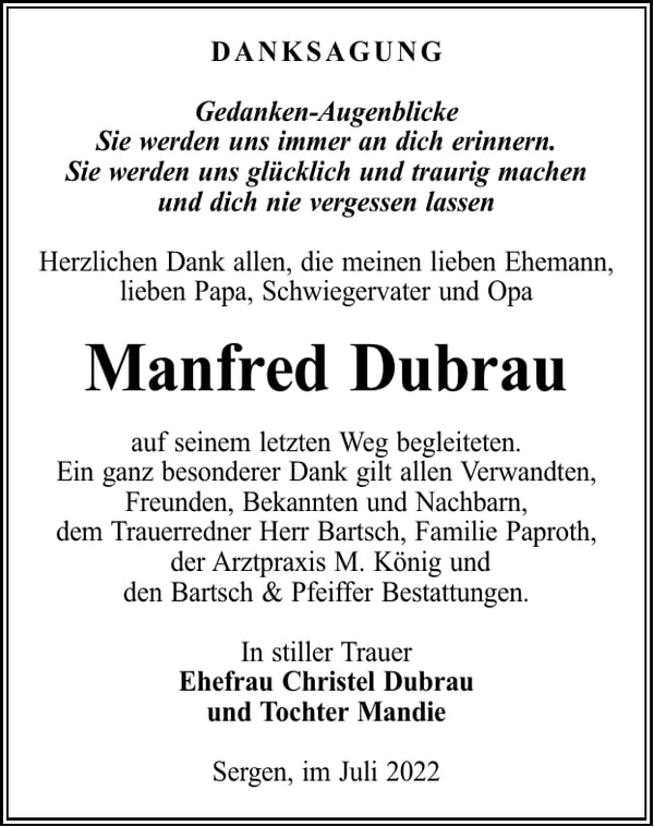 Danksagung Manfred Dubrau