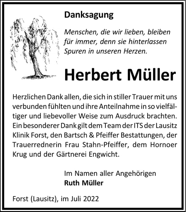 Danksagung Herbert Müller