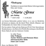 Danksagung Marta Grosa, geb. Balting