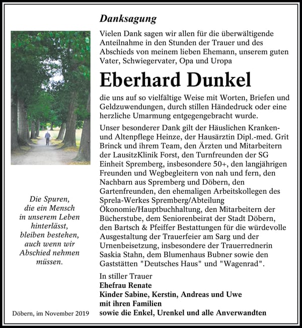 Danksagung Eberhard Dunkel