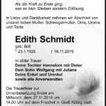 Traueranzeige Edith Schmidt, geb. Boll