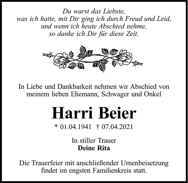 Traueranzeige Harri Beier
