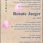 Danksagung Renate Jaeger, geb. Jakob
