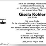 Danksagung Gisela Köhler, geb. Schulz
