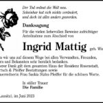 Danksagung Ingrid Mattig, geb. Wiesner