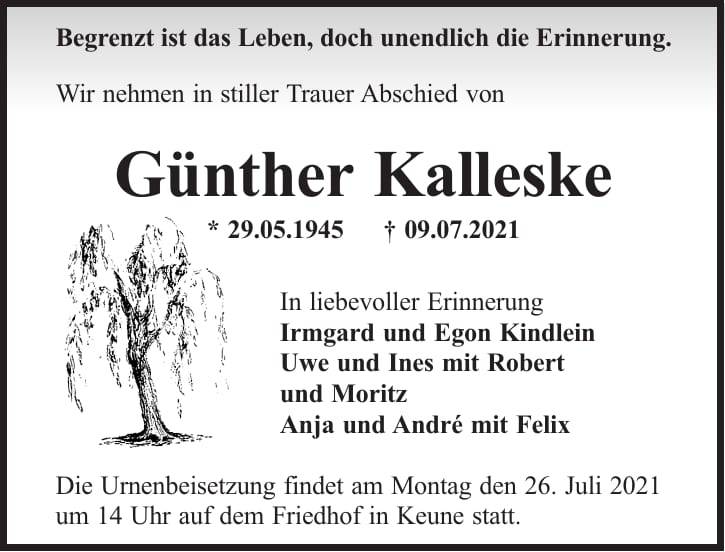 Traueranzeige Günther Kalleske