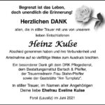 Danksagung Heinz Kulse