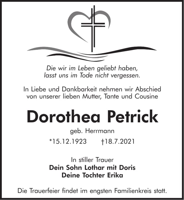 Traueranzeige Dorothea Petrick, geb. Herrmann