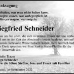 Danksagung Siegfried Schneider