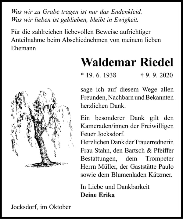 Danksagung Waldemar Riedel