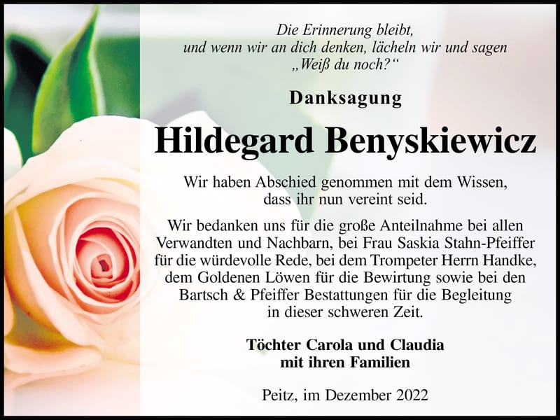 Danksagung Hildegard Benyskiewicz