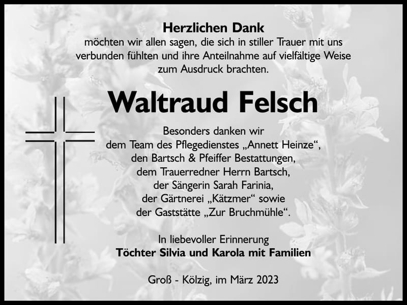 Danksagung Waltraud Felsch