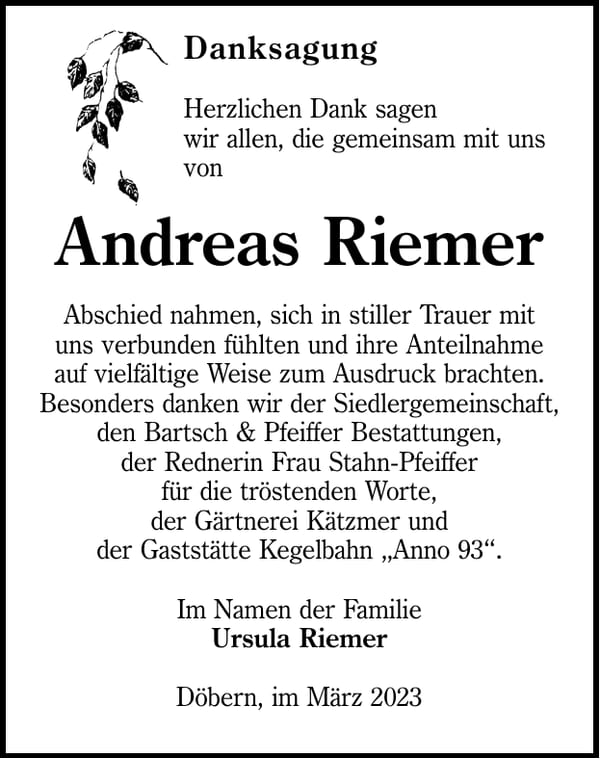 Danksagung Andreas Riemer