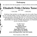 Danksagung Elisabeth Frida Christa Tunsch, geb. Peter