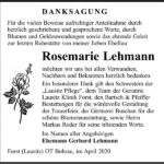 Danksagung Rosemarie Lehmann