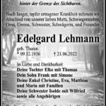 Traueranzeige Edelgard Lehmann, geb. Tharan