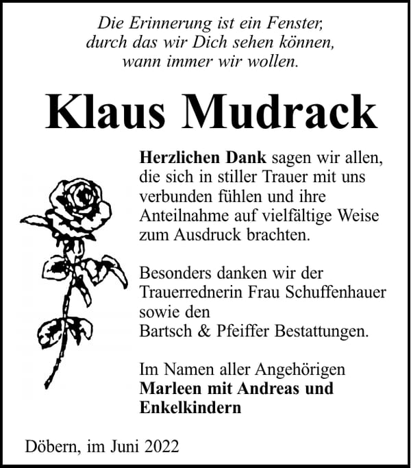 Danksagung Klaus Mudrack