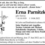Traueranzeige Erna Parnitzke, geb. Gewies