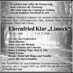 Traueranzeige Ehrenfried Klar „Limeck“