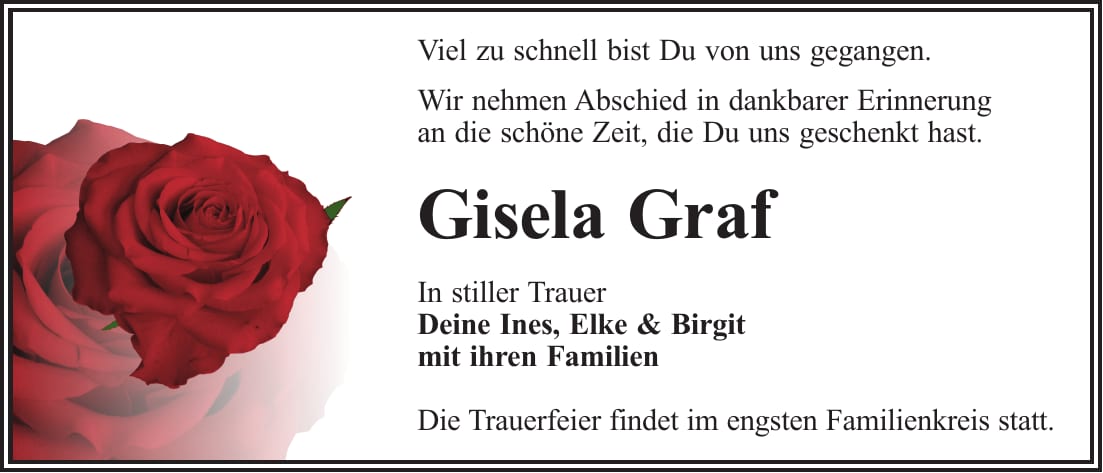 Traueranzeige Gisela Graf