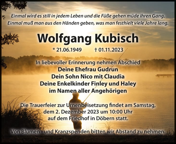 Traueranzeige Wolfgang Kubisch