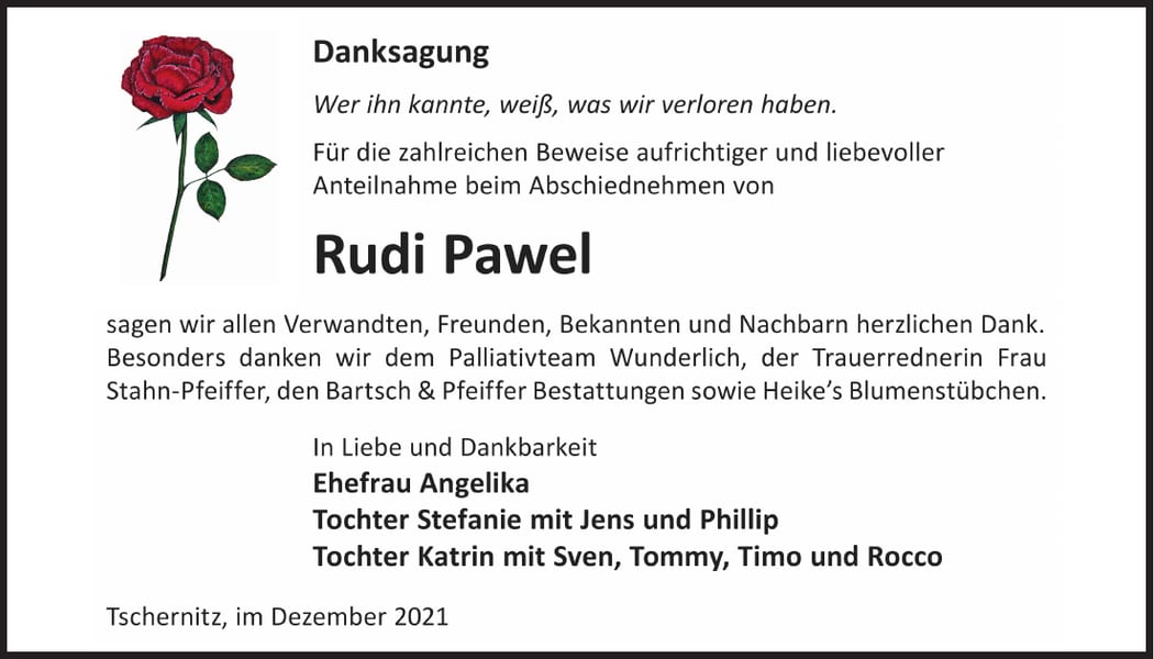 Danksagung Rudi Pawel