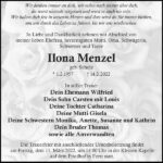 Traueranzeige Ilona Menzel, geb. Scholz