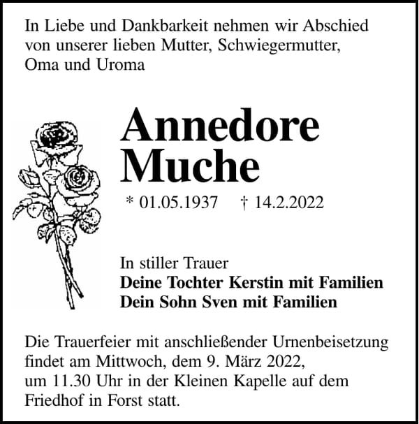 Traueranzeige Annedore Muche