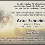 Traueranzeige Artur Schneider