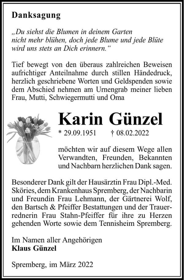 Danksagung Karin Günzel