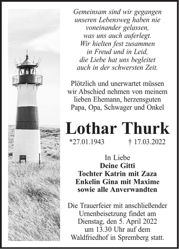 Traueranzeige Lothar Thurk