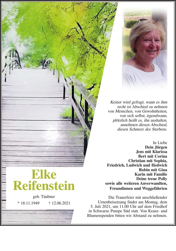 Traueranzeige Elke Reifenstein, geb. Täubner