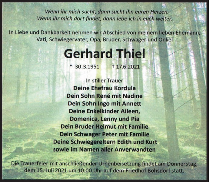 Traueranzeige Gerhard Thiel