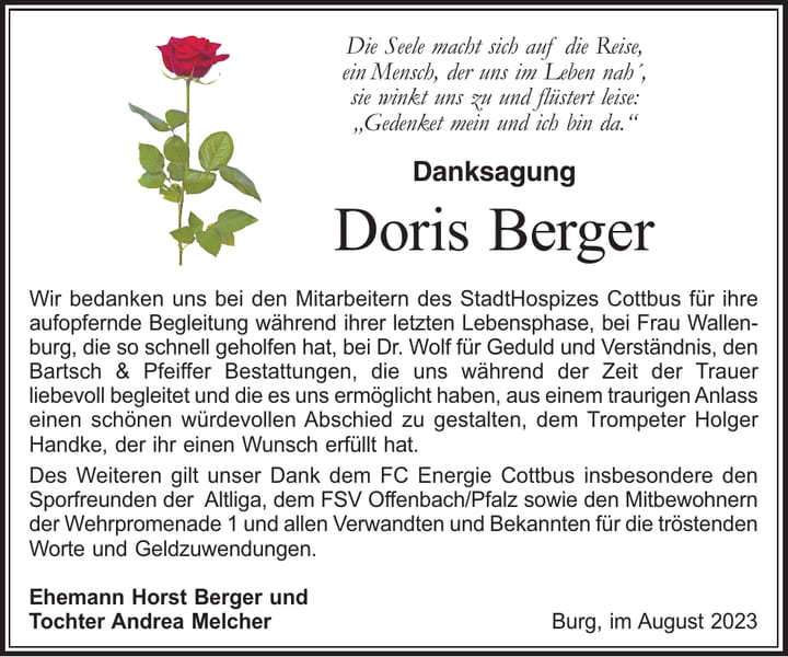 Danksagung Doris Berger