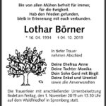 Traueranzeige Lothar Börner