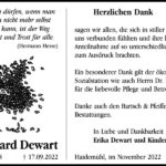 Danksagung Burkhard Dewart