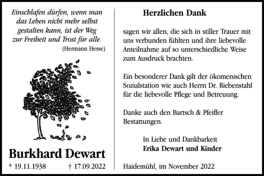 Danksagung Burkhard Dewart