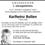Jahresgedenken Karlheinz Bollen
