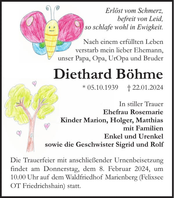 Traueranzeige Diethard Böhme