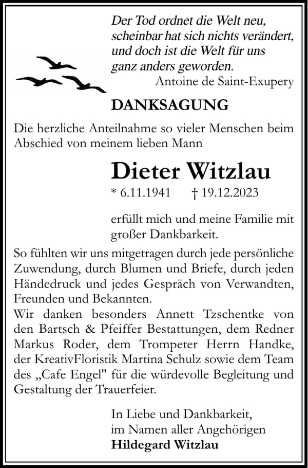 Danksagung Dieter Witzlau